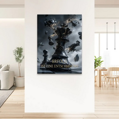 Overlaid motivational text reads SUCCESS IS A DECISION on a chess-themed canvas