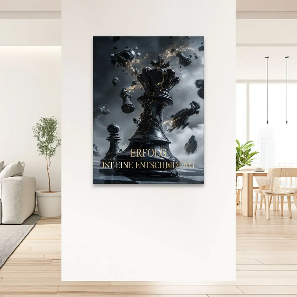 Overlaid motivational text reads SUCCESS IS A DECISION on a chess-themed canvas