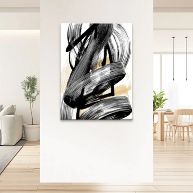 Gestural abstract wall art in black, white, and beige tones