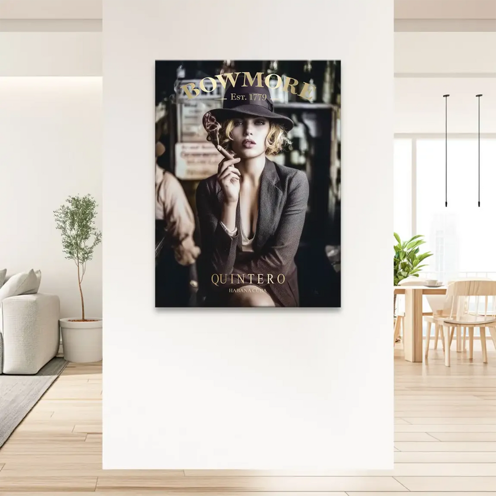 Film noir inspired canvas print with a bold, cinematic vibe and cigar smoke