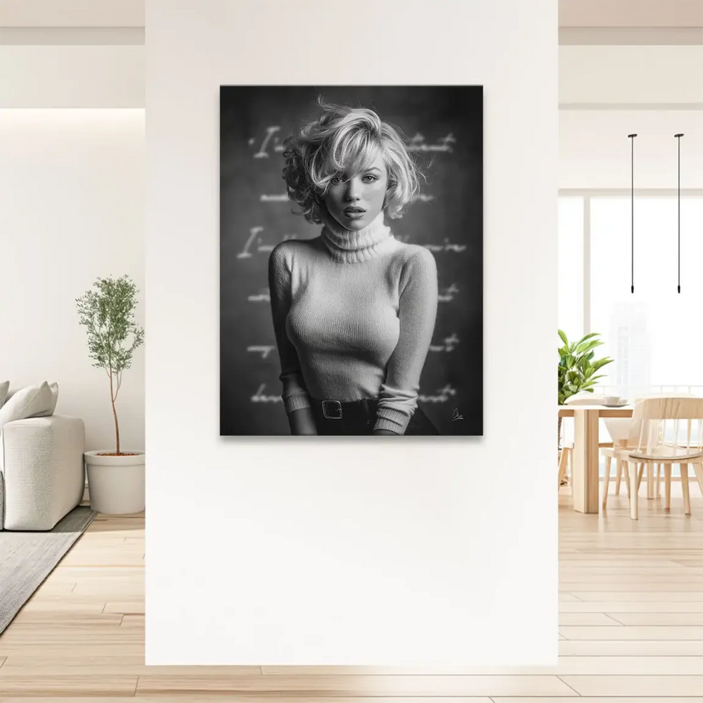 Iconic Hollywood glamour print in grayscale on canvas