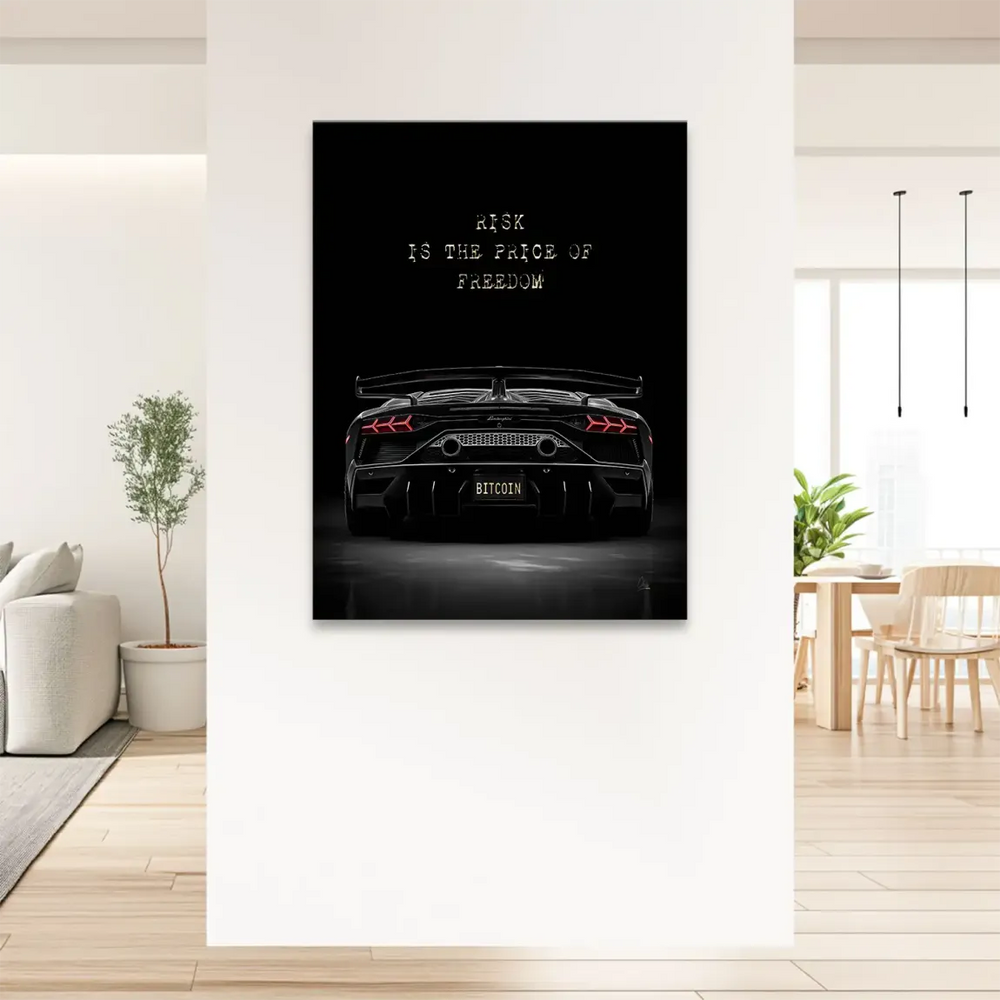 Red taillights highlight the car art on a sleek black canvas.