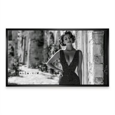 Elegant woman wall art in grayscale on a classic Rome setting.