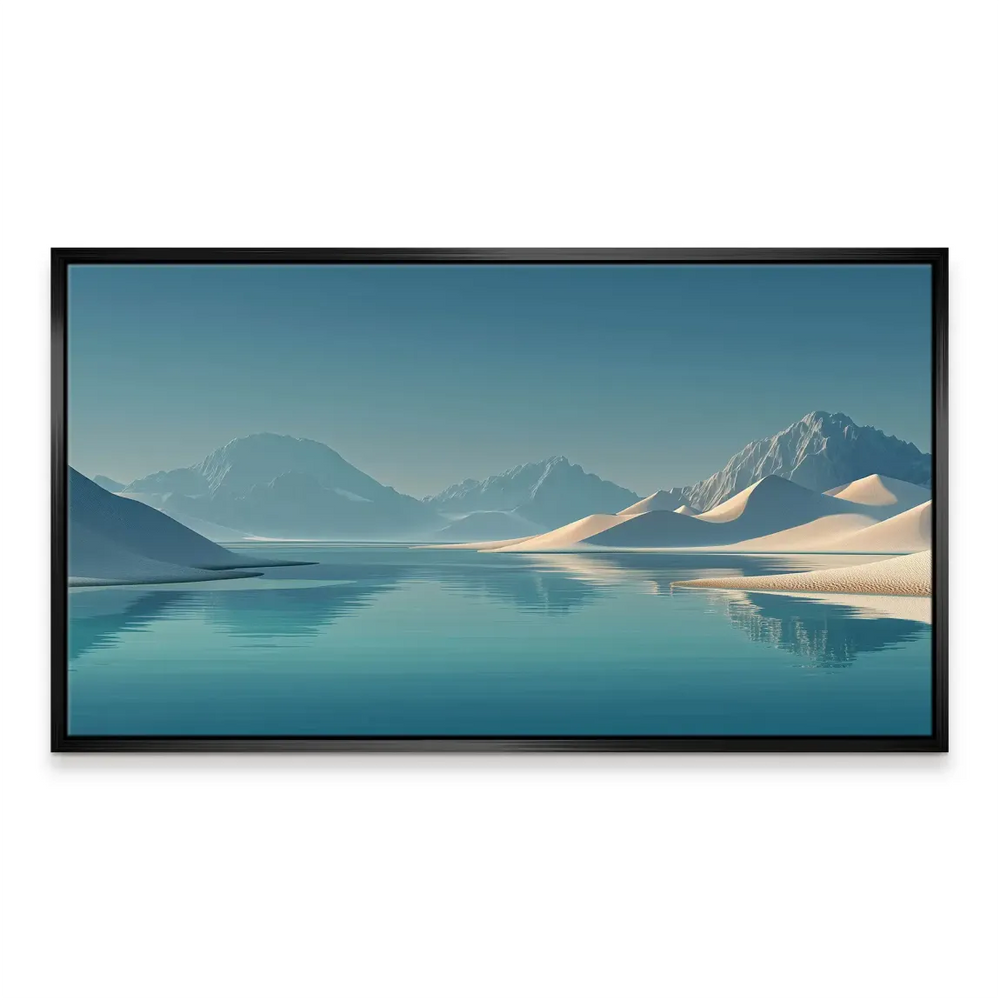 Muted blues and beiges evoke peaceful desert reflections on water.