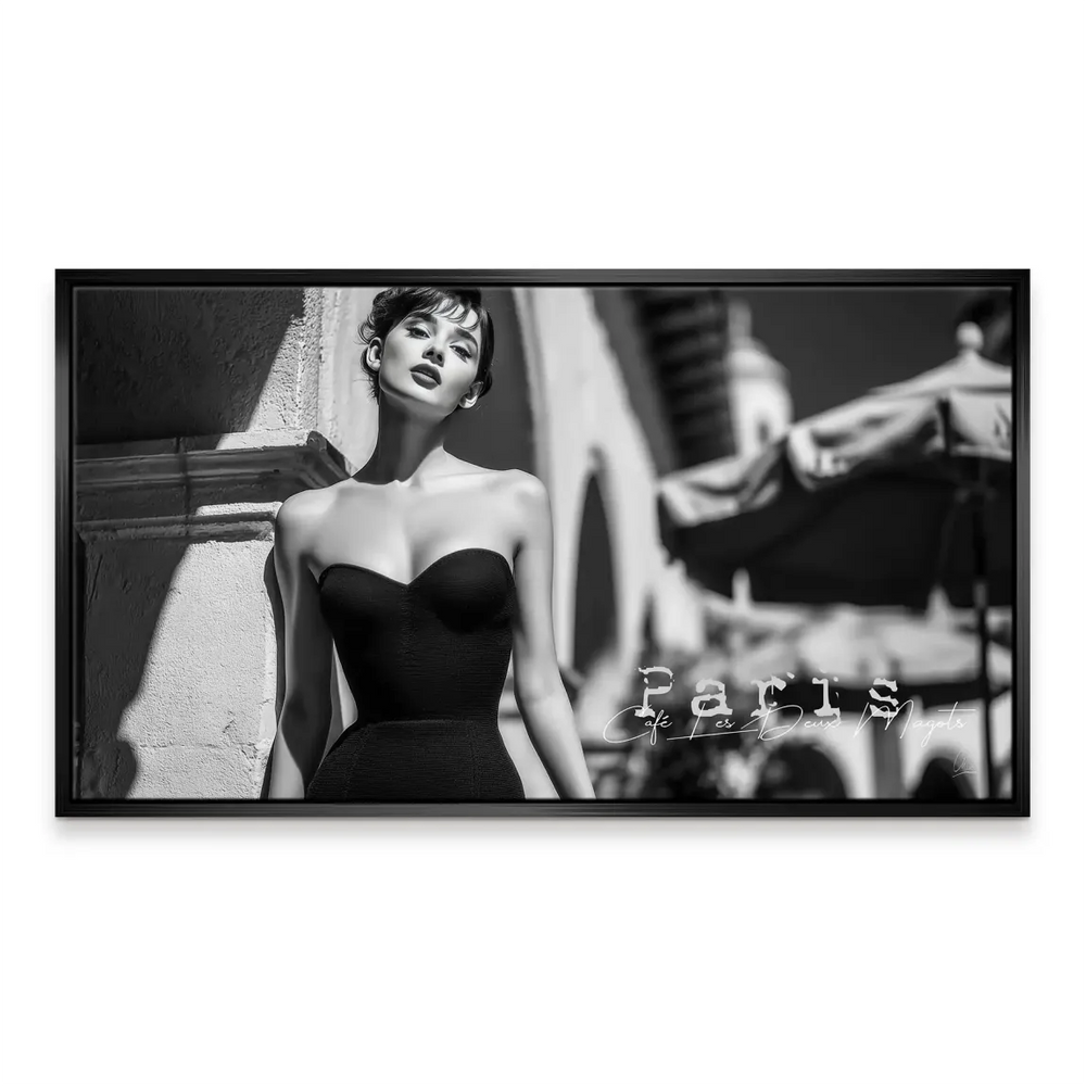 Audrey Hepburn Paris Cafe Canvas Print - Fashion Portrait Monochrome - Image 5