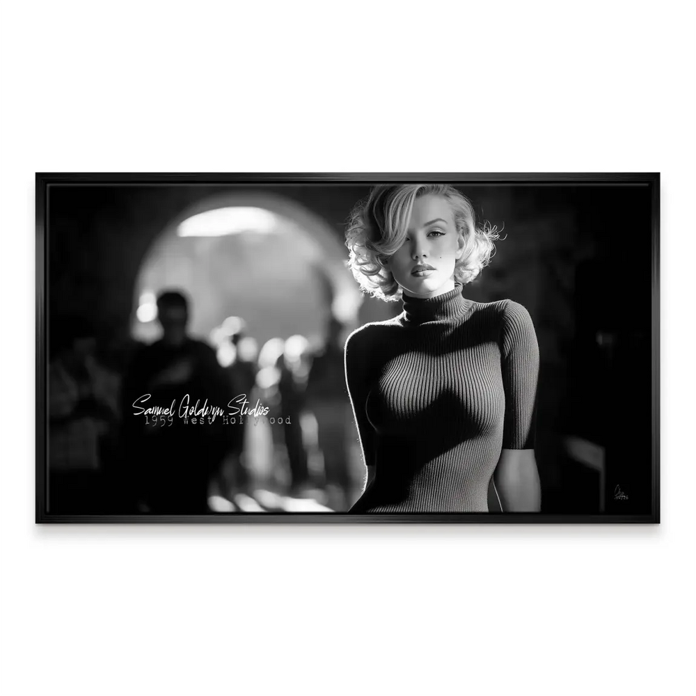 Classic black-and-white fashion wall art featuring a studio portrait of a starlet