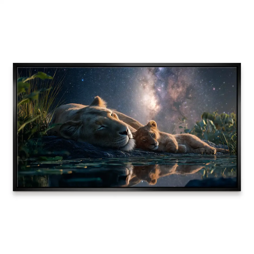 Foliage along the water's edge with calm lighting in the wildlife artwork.