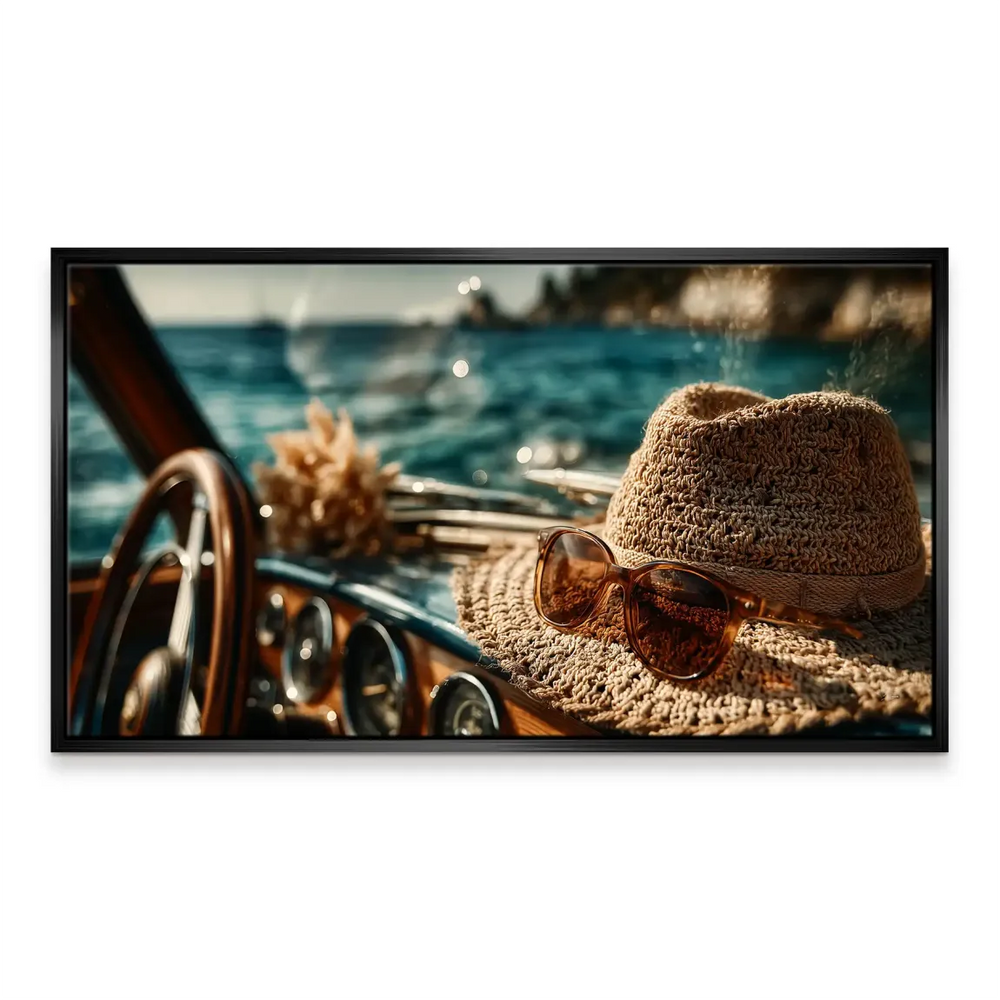 Travel-themed wall art featuring nautical elements and relaxed vacation mood