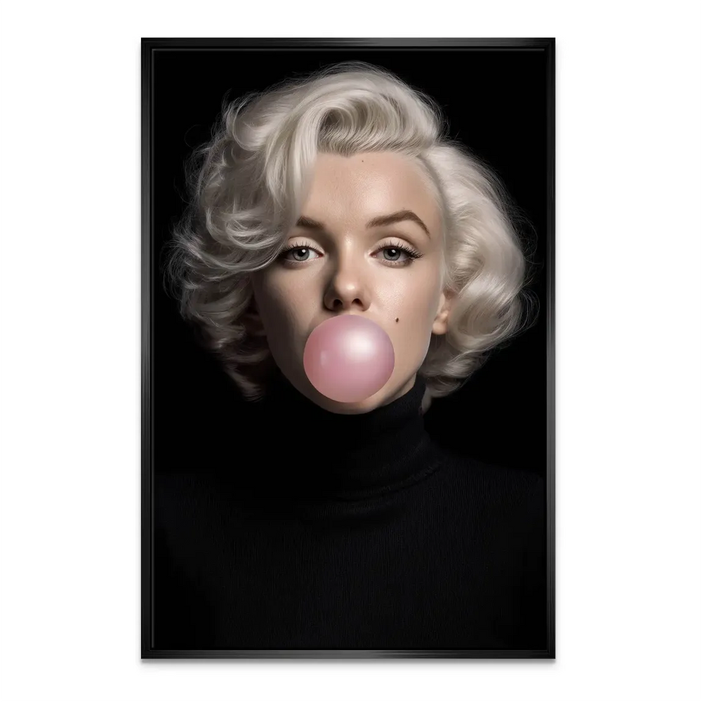 Canvas wall art depicting a chic, confident woman in a pink bubble motif