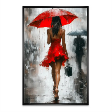 Urban rainy street scene with expressive brushwork used in this wall art