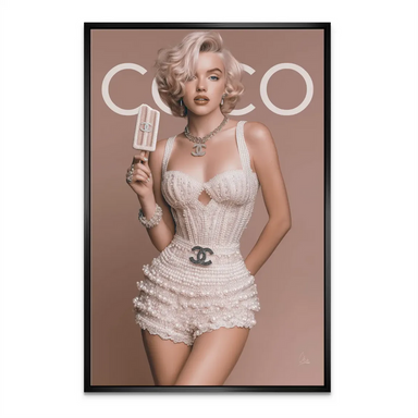 Soft pink, cream, and silver palette exuding luxury in fashion wall art.