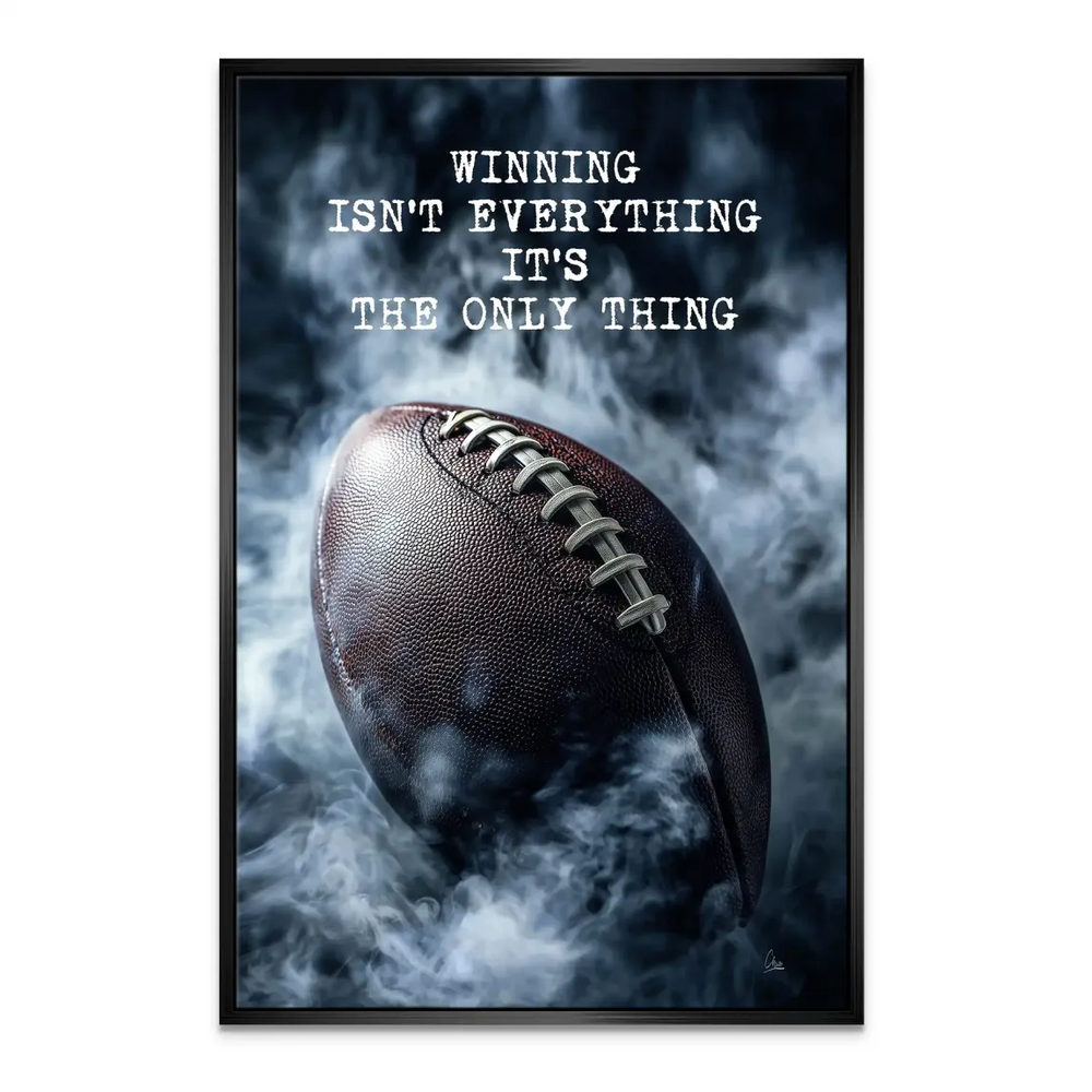 Office wall art combining sports imagery with motivational messaging.