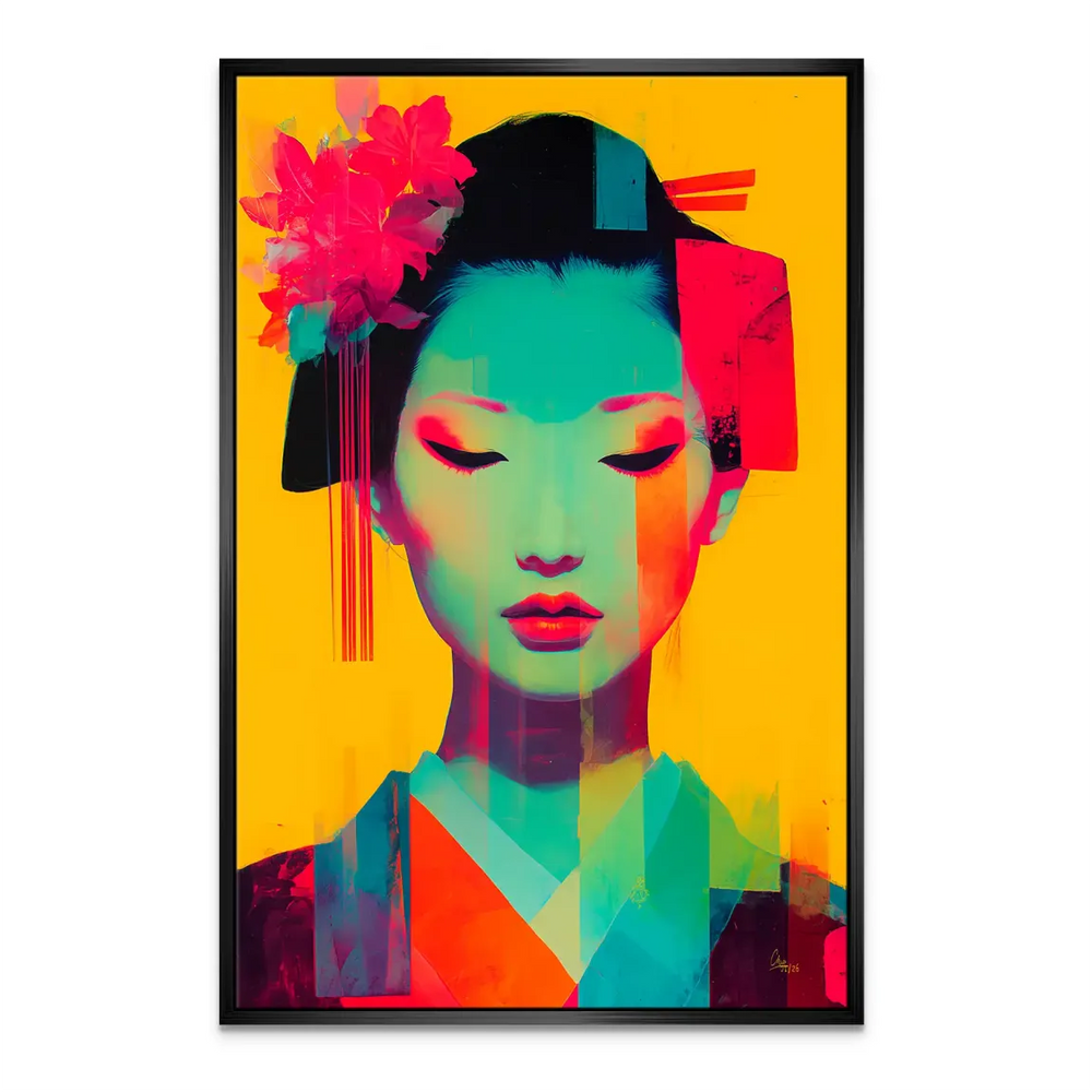 Geisha Neon Pop Canvas Art - Abstract Pop Art Wall Art - Image 6