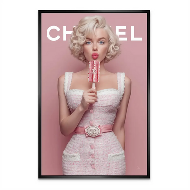 Pink popsicle accessory as a playful prop in a glamorous portrait.