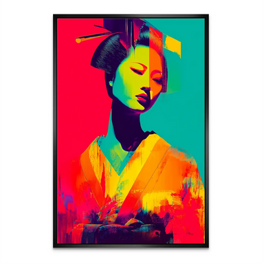Geisha Pop Art Canvas Wall Art - Neon Portrait - Image 6