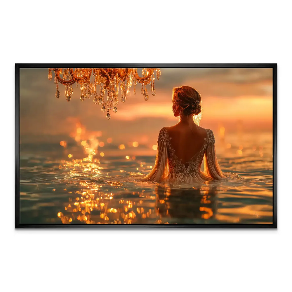 Dreamlike landscape with warm hues of gold and orange, evoking romance and elegance.