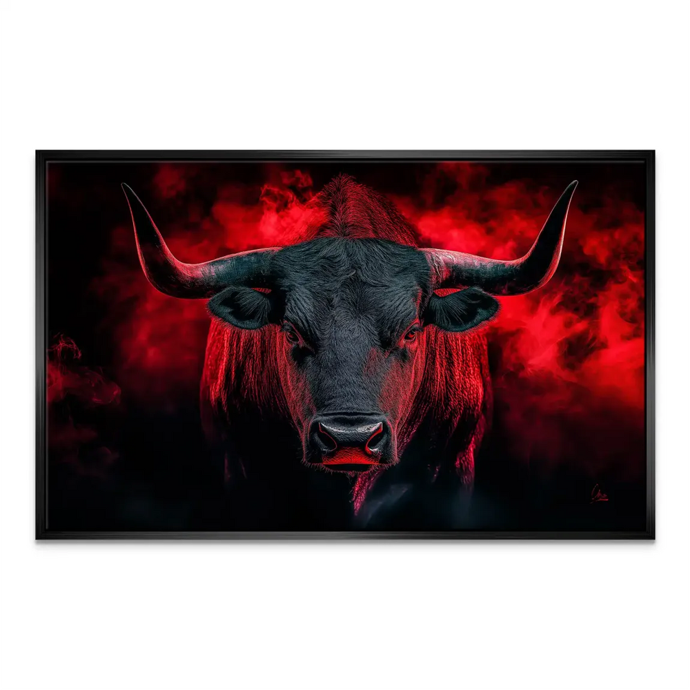 Red bull wildlife canvas shown with a black frame finish