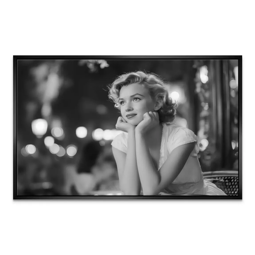 Elegant Marilyn Monroe wall art in classic black and white with a mid-century vibe.