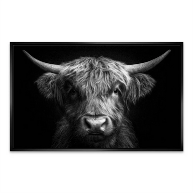 Elegant black-and-white Highland cow wall art for modern farmhouse decor