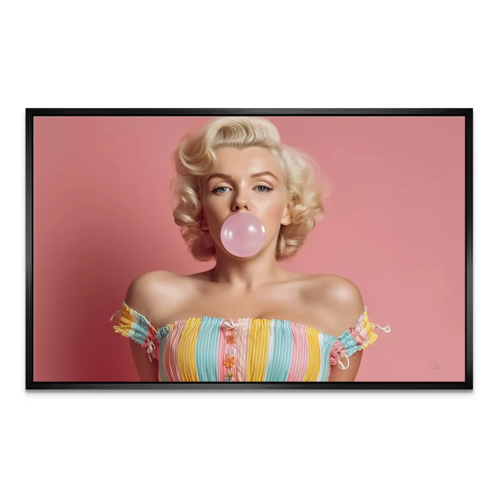Lifestyle image of the Marilyn Monroe pop art wall art hanging in a modern living room
