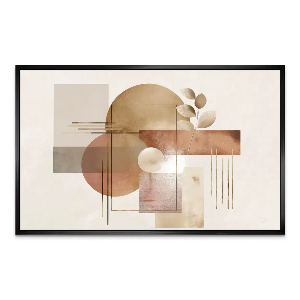 Botanical touch within geometric abstract art on canvas