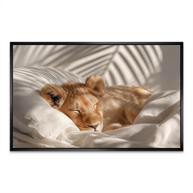 Calm, neutral-toned lion canvas art suitable for nurseries