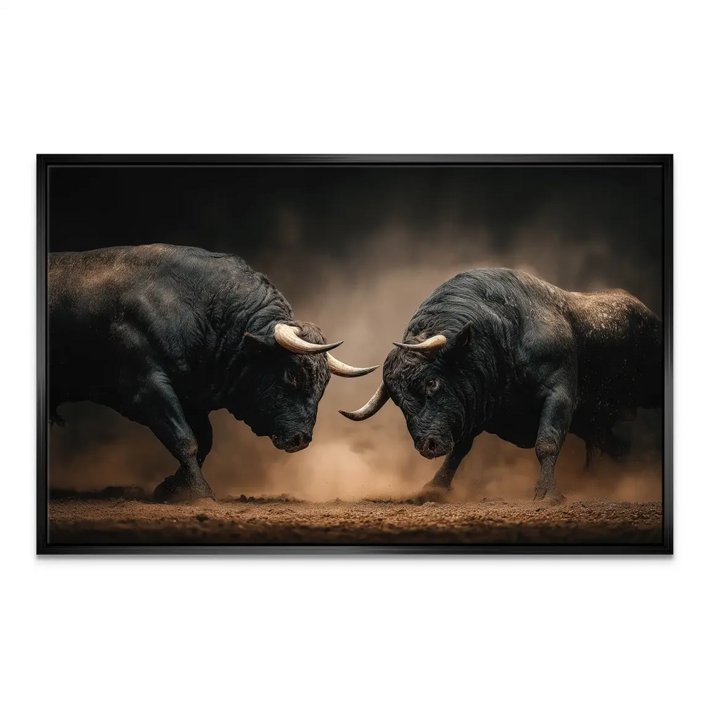 Bold Bulls of Valor canvas print framed with rustic-modern decor vibe