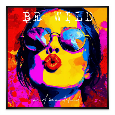 Square canvas wall art with bold colors and confident mood