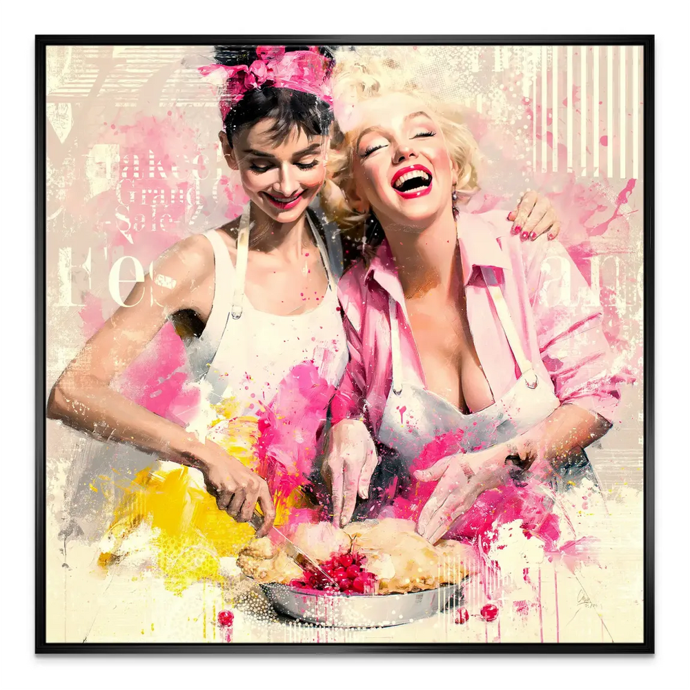 Square canvas Pop Art featuring celebrity portraits and food imagery