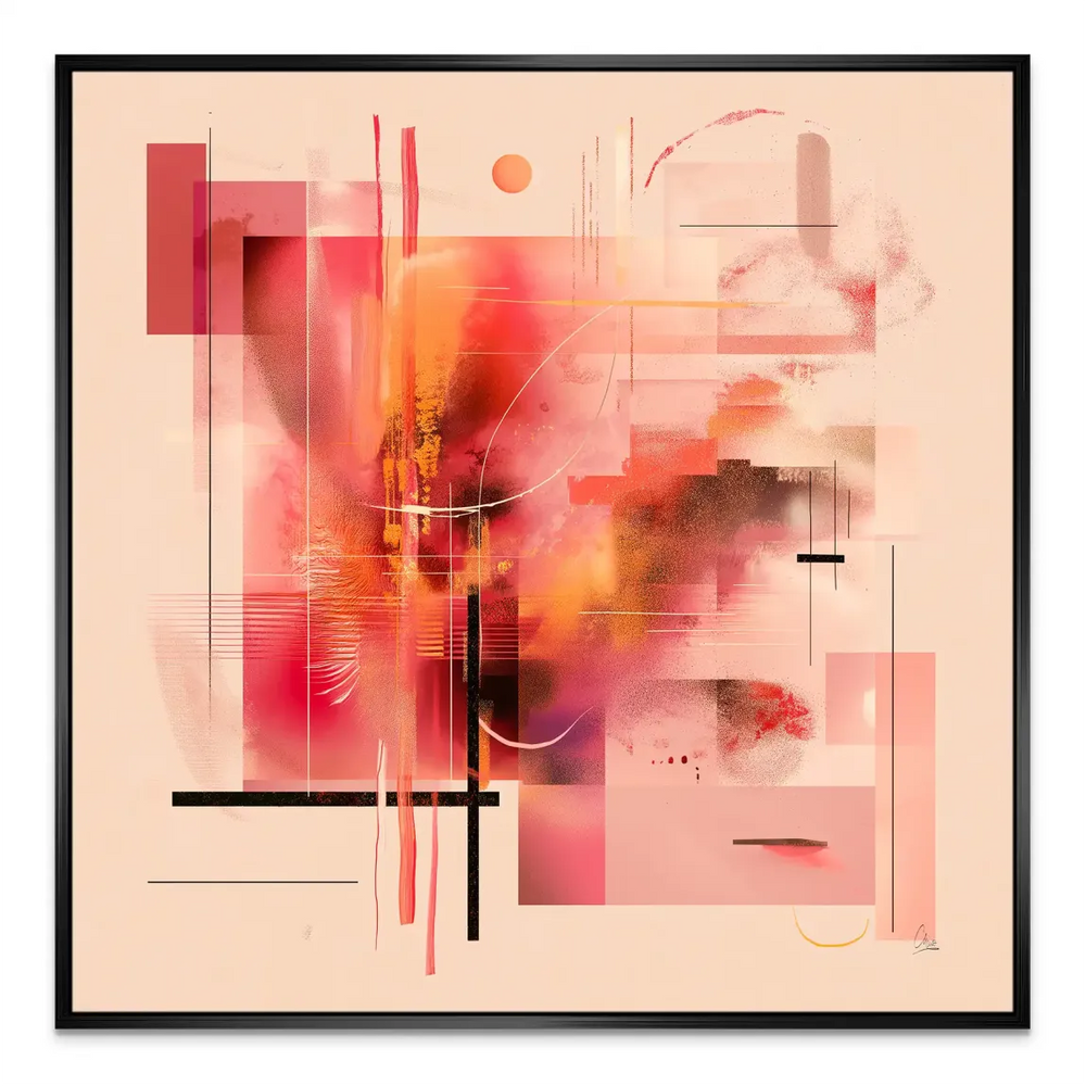 Balanced composition of warm hues creating depth and movement on a square canvas.