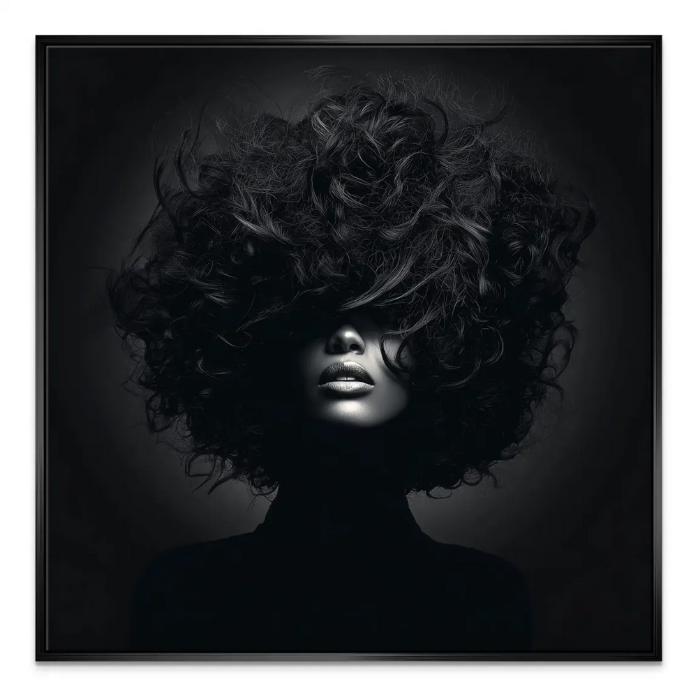Elegant woman wall art with a mysterious mood and fashion-forward aesthetic.