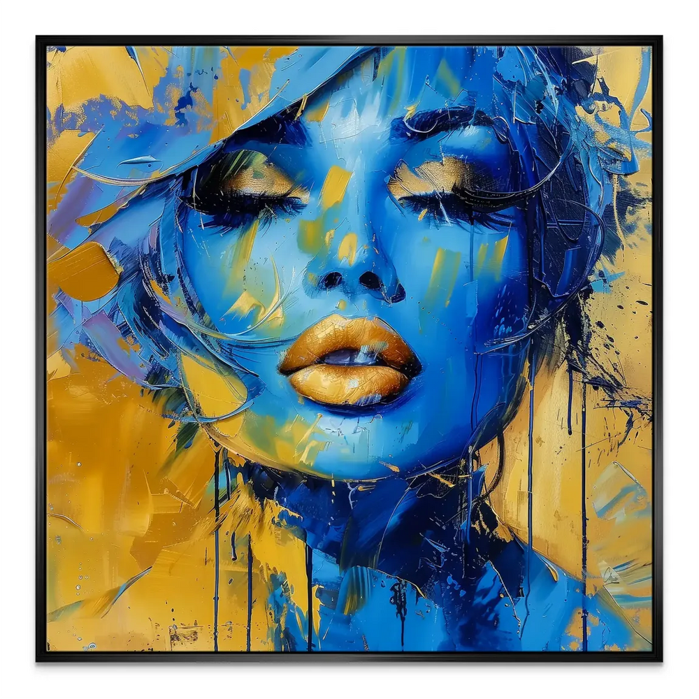 The Woman Canvas Portrait - Modern Abstract Wall Art in Blue and Gold - Image 5