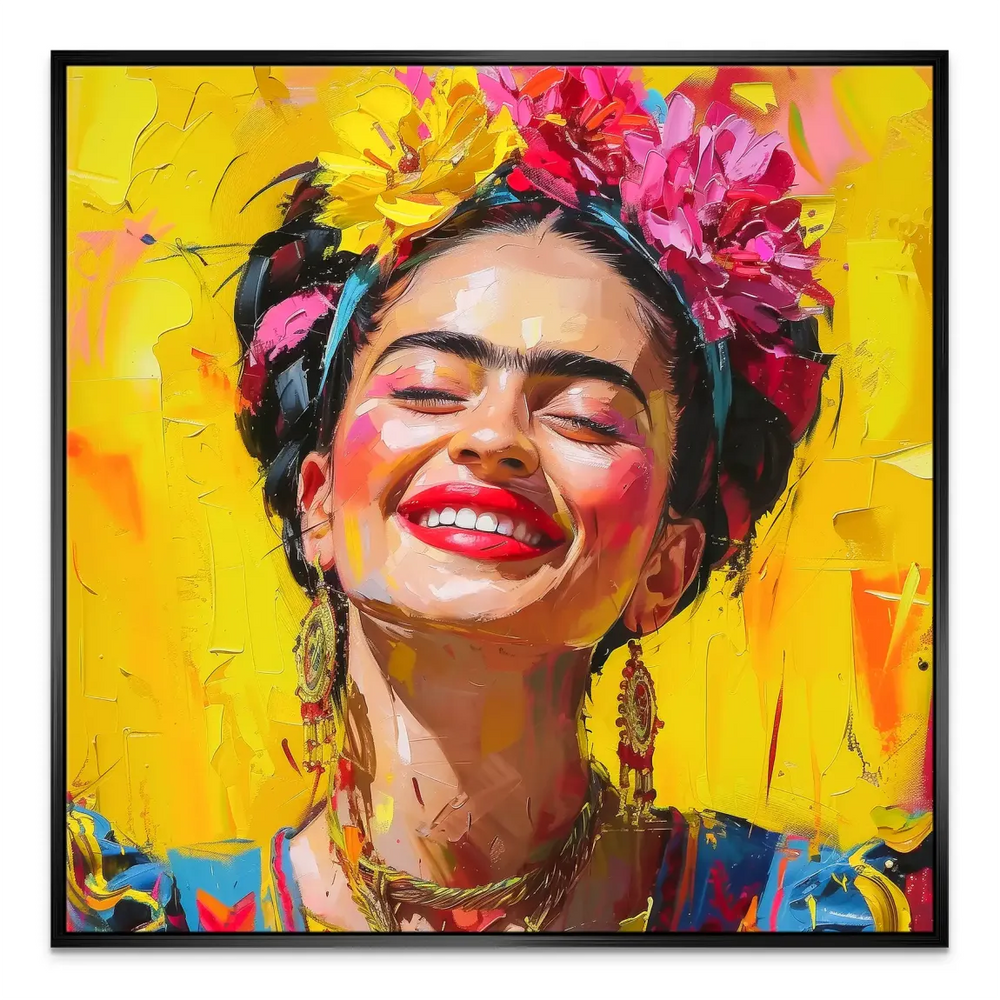 Energetic yellow backdrop highlighting the contemporary pop art portrait