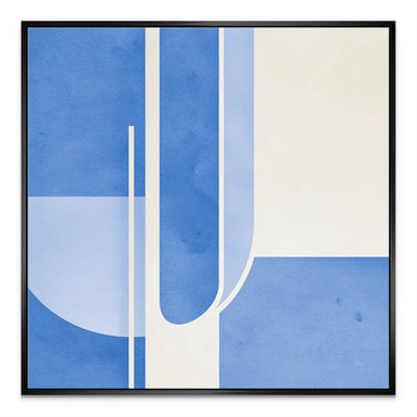 Elegant blue and off-white abstract canvas art with clean lines
