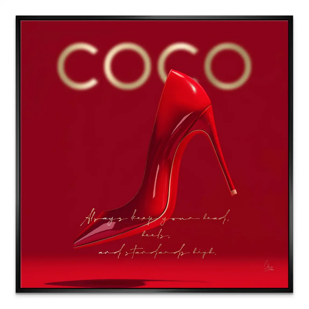 Square-format canvas wall art ideal for dressing rooms, bedrooms, or boutiques with a dramatic red color palette.