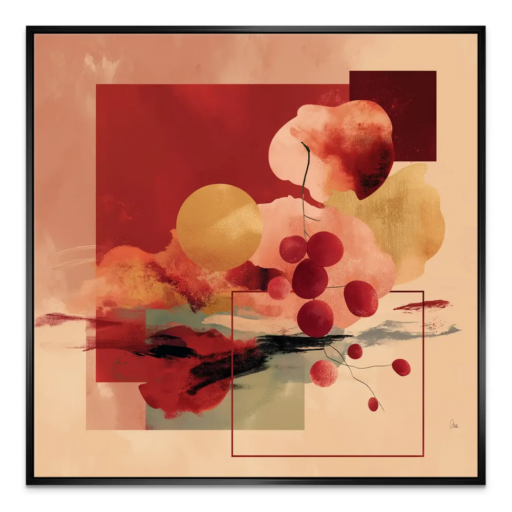 Square format canvas artwork with bold color palette for contemporary interiors