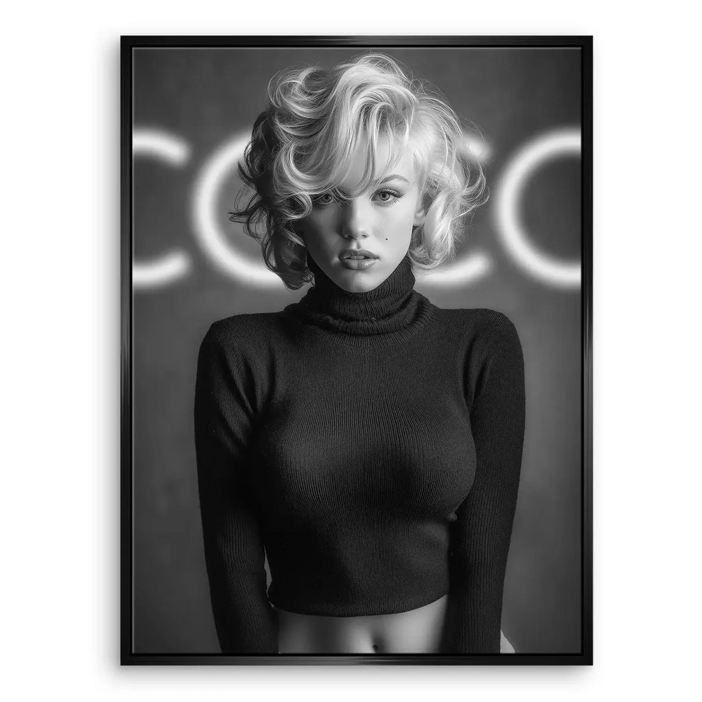 Vintage-inspired portrait featuring timeless beauty and neon accent in the background.