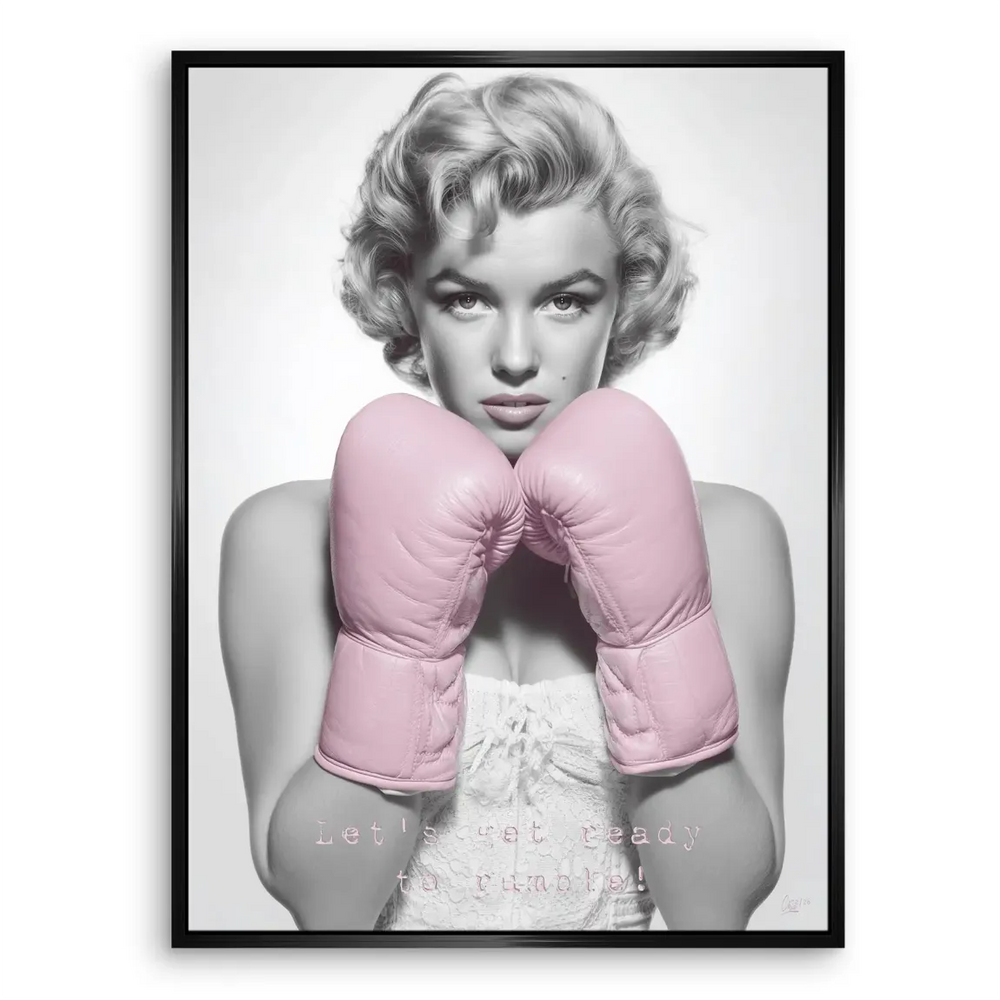 Empowering wall art of Marilyn Monroe in boxing motif on canvas.