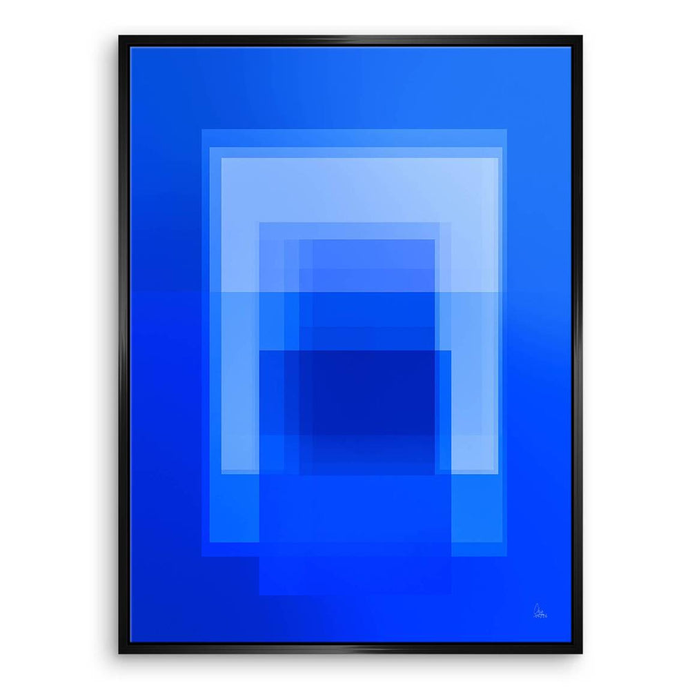 Cobalt blue geometry artwork on canvas wall art, suitable for living room or office.