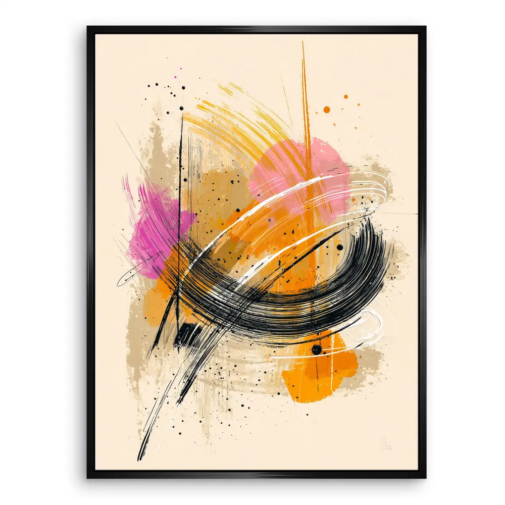 Abstract expressionist-style canvas wall art featuring spontaneous splatters and high-contrast colors