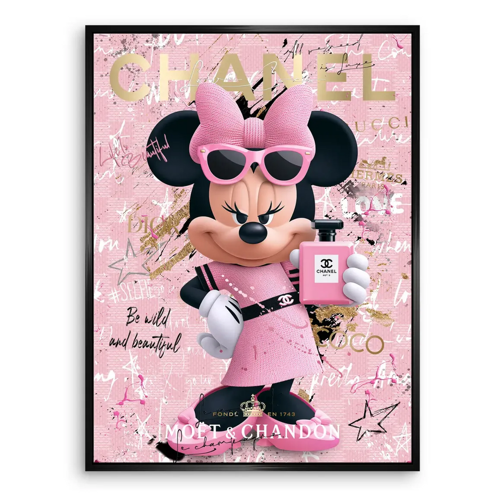 Portrait-style Minnie Mouse canvas wall art suited for a fashion-forward bedroom.