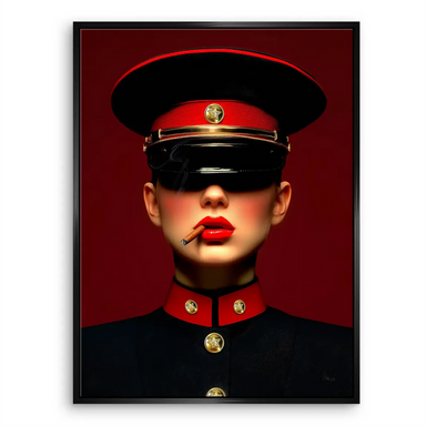 Russian Girl pop art canvas — bold red and black palette close-up.