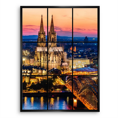 Penultimate panel reveals the twilight skyline across the water, with warm hues and architectural details