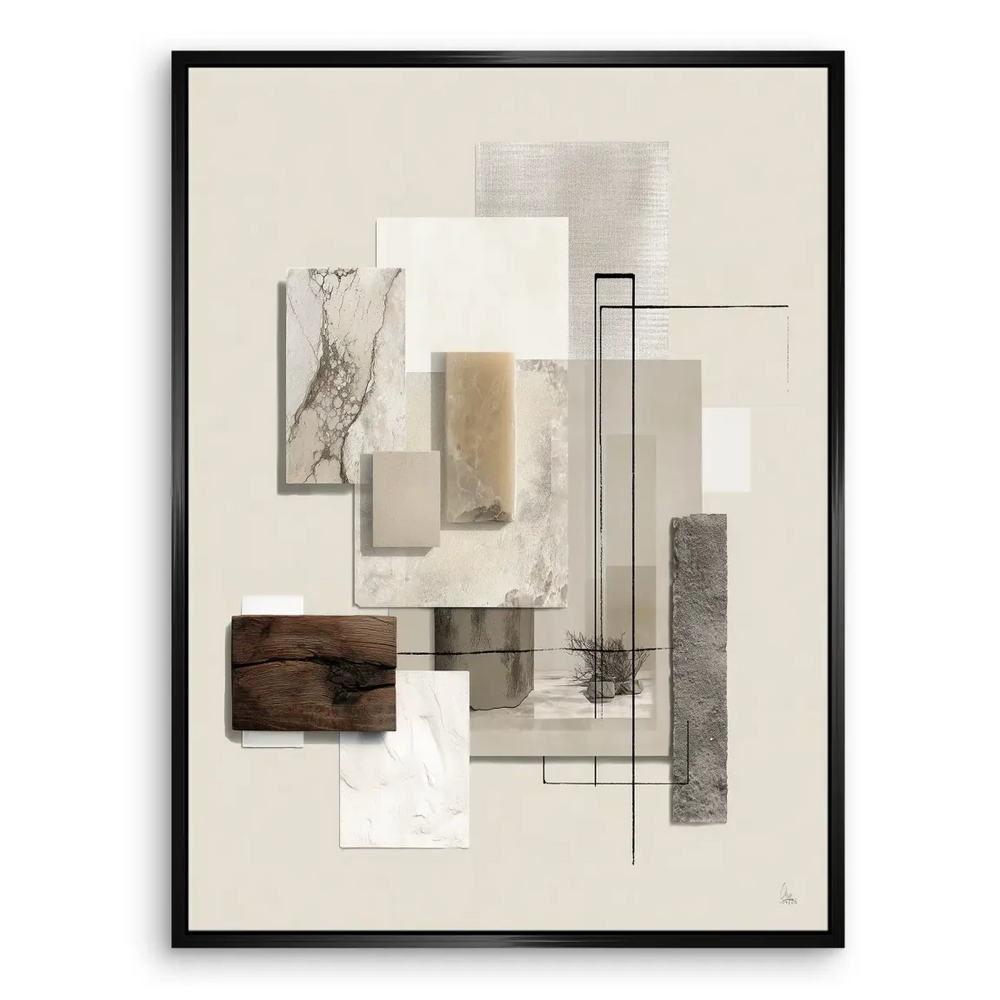 Minimalist geometric artwork on canvas in beige cream and gray