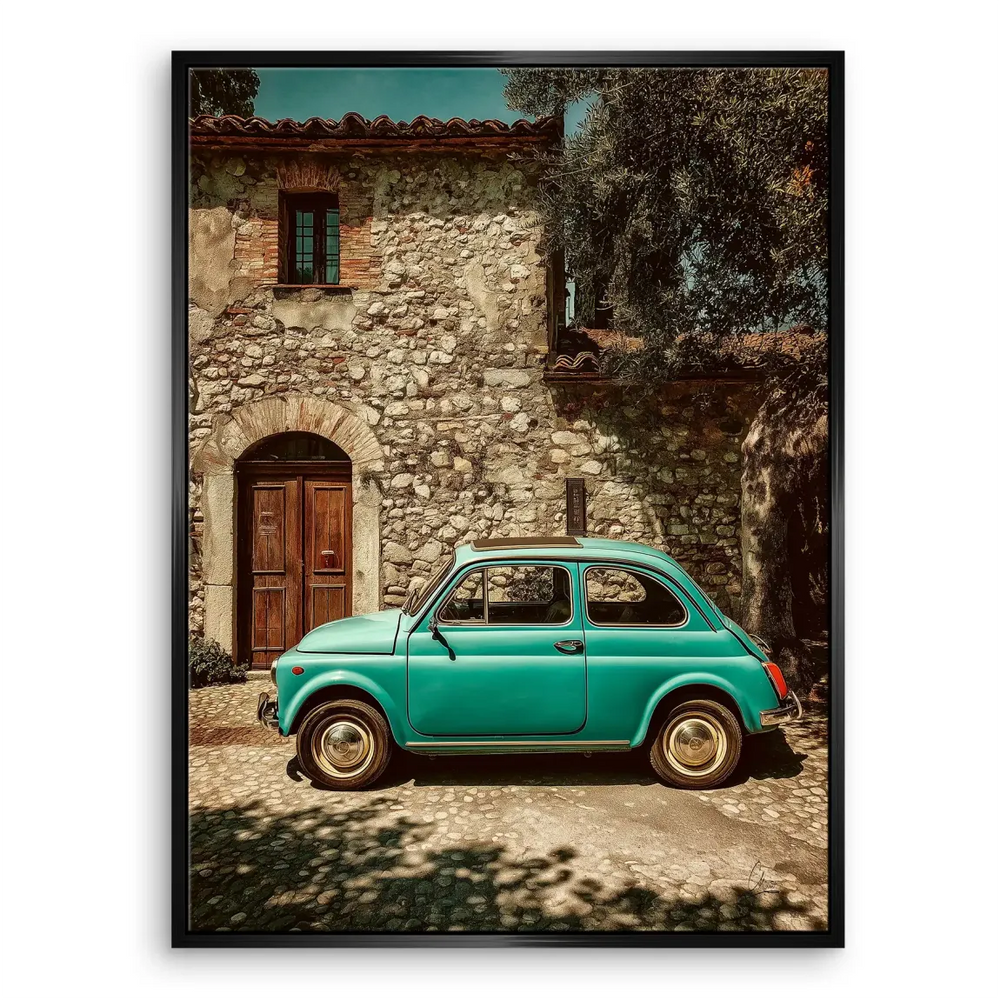 Nostalgic travel vibe with warm browns, greens, and a vintage Italian backdrop