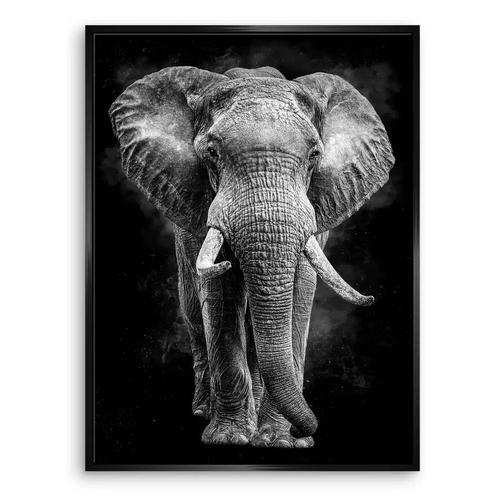 Minimalist grayscale elephant canvas art for office or home