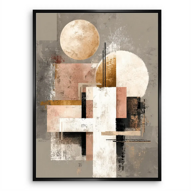 Elegant geometric abstract canvas with distressed texture in gold and bronze tones
