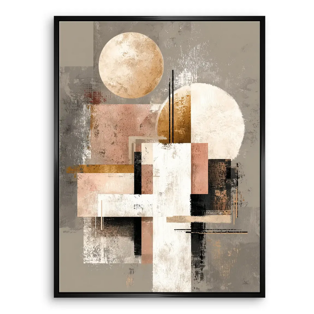 Elegant geometric abstract canvas with distressed texture in gold and bronze tones