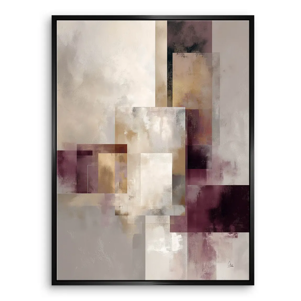 Dark charcoal outlines accent plum tones in the abstract geometry canvas print