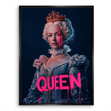 Queen Neon Art canvas print — full portrait with glam neon pink graffiti.